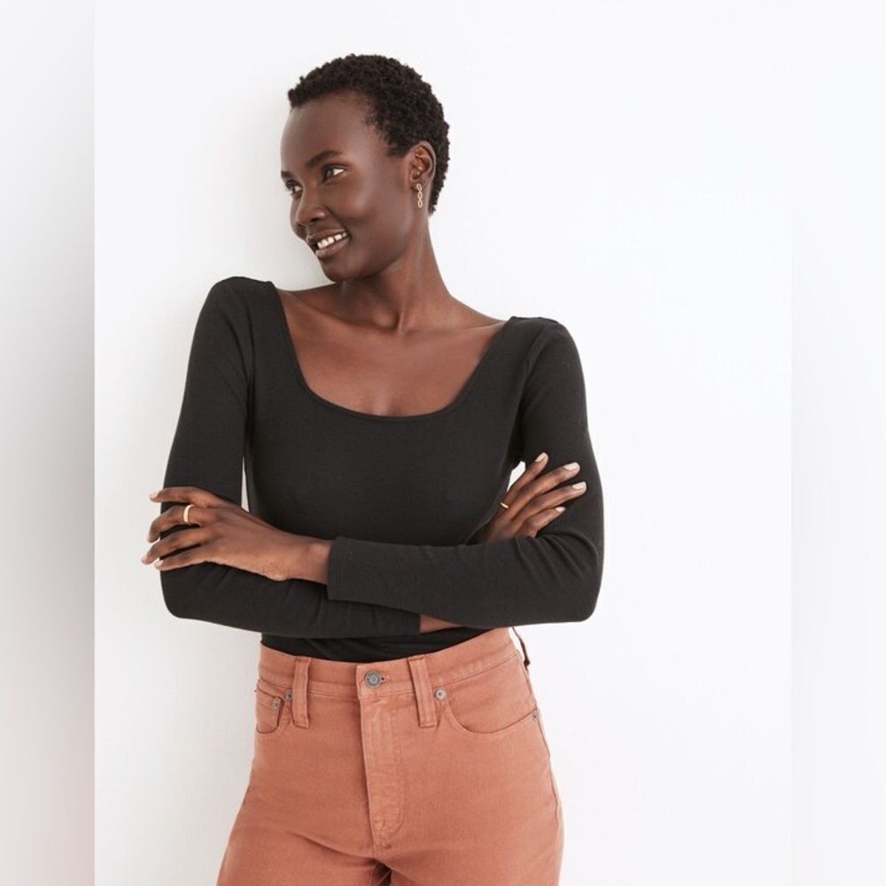 Madewell Ribbed Long Sleeve Bodysuit Black XXL